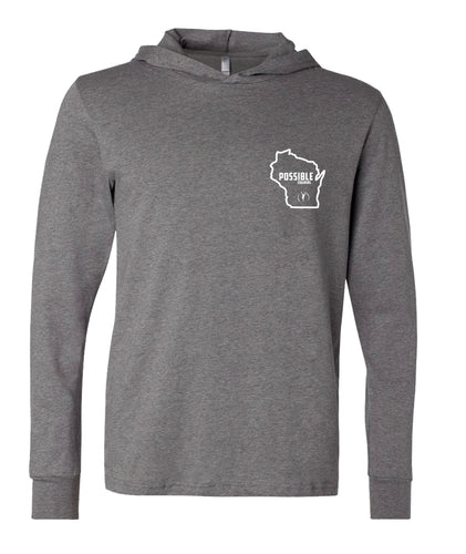 IPT - Bella Hooded Long Sleeve Tee (WI State Small Logo / 3 color options!)