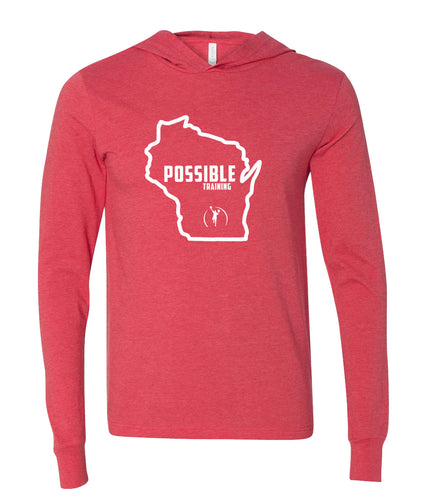 IPT - Bella Hooded Long Sleeve Tee (WI State Full Logo / 3 color options!)